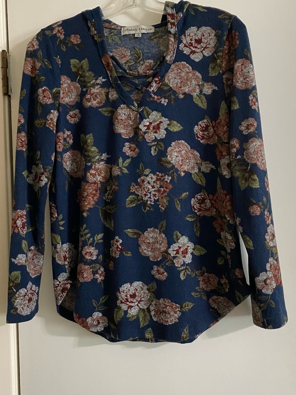 Absolutely Famous Navy Floral Lace-Up Long Sleeve Top